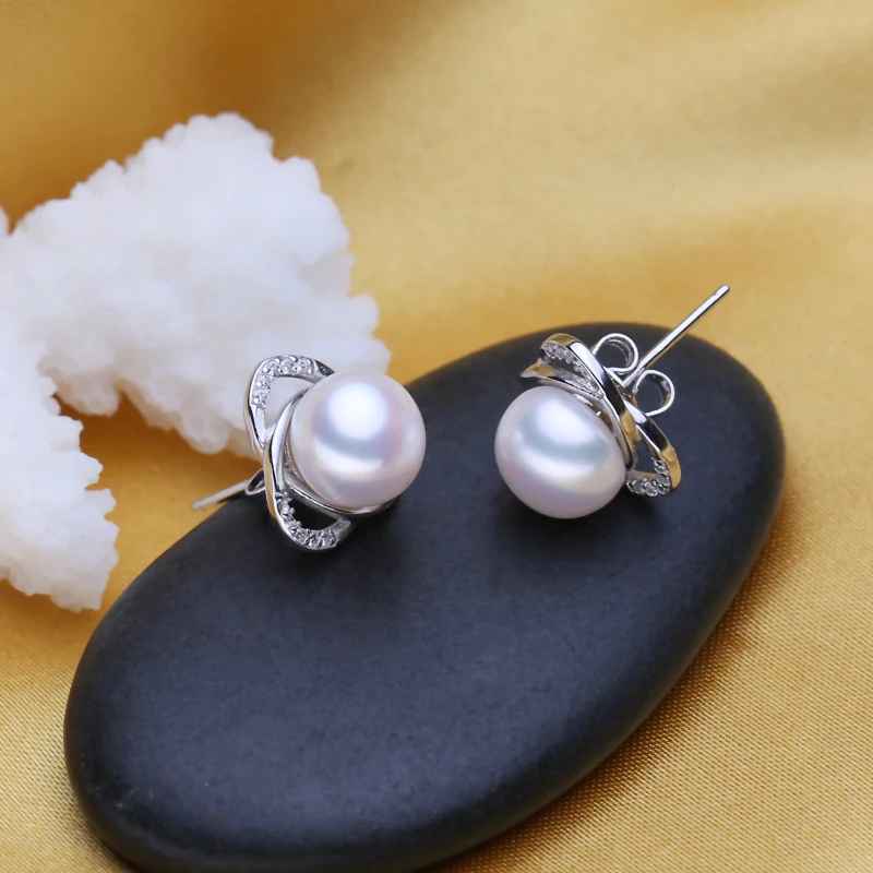 Женские серьги-гвоздики из серебра 925 пробы с натуральным жемчугом | Украшения и