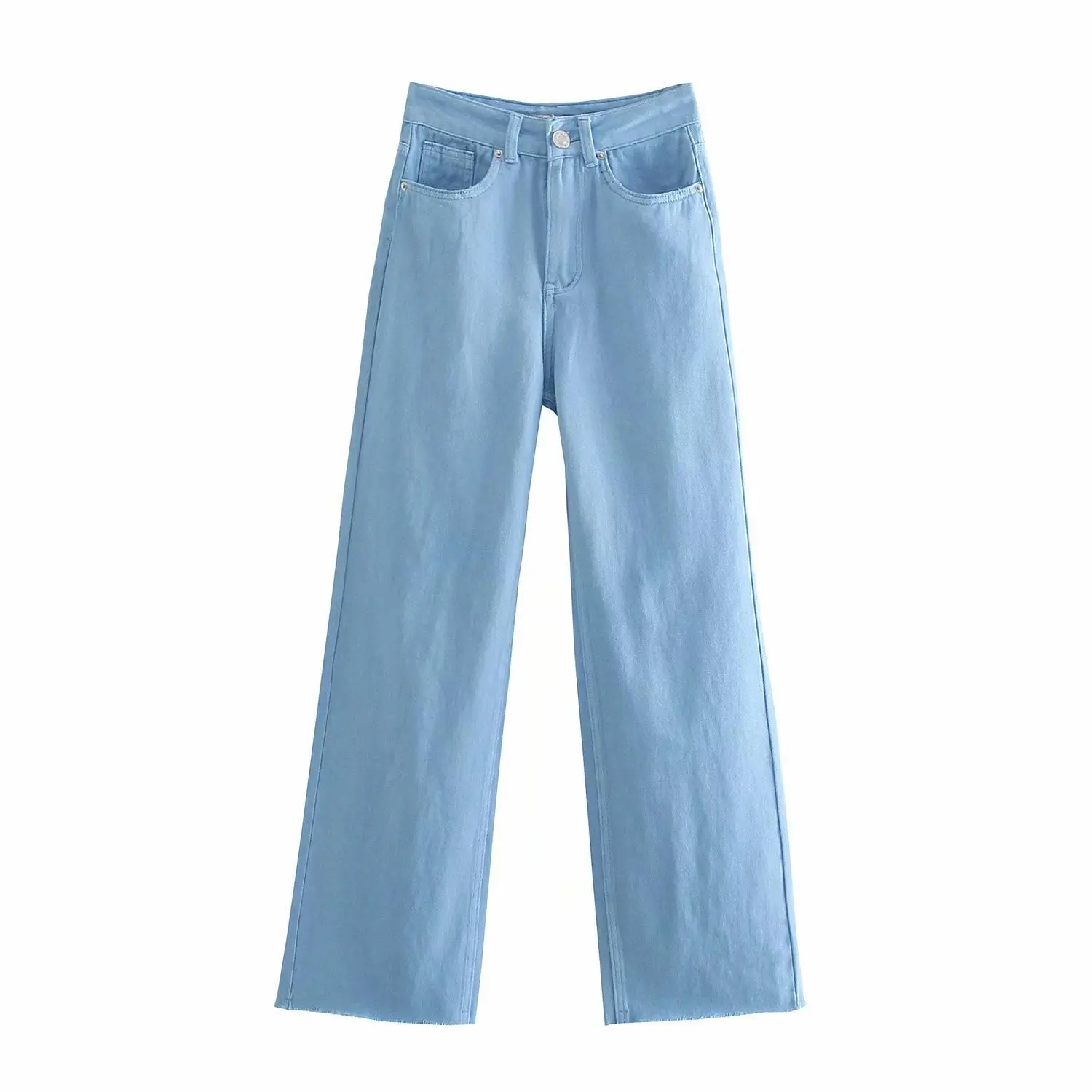 

Fashion High Waist Wide Leg Jeans for Women 2021 Spring Streetwear Simple Casual Denim Pants Female Straight Pink Long Trousers