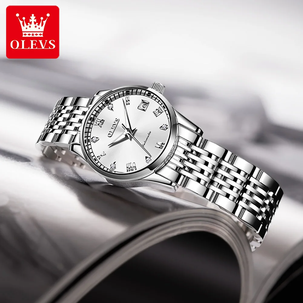 OLEVS Ladies Luxury Brand Automatic Mechanical Watch Waterproof Classic Steel Strap Mechanical Watch Quality Diamond Clock Watch