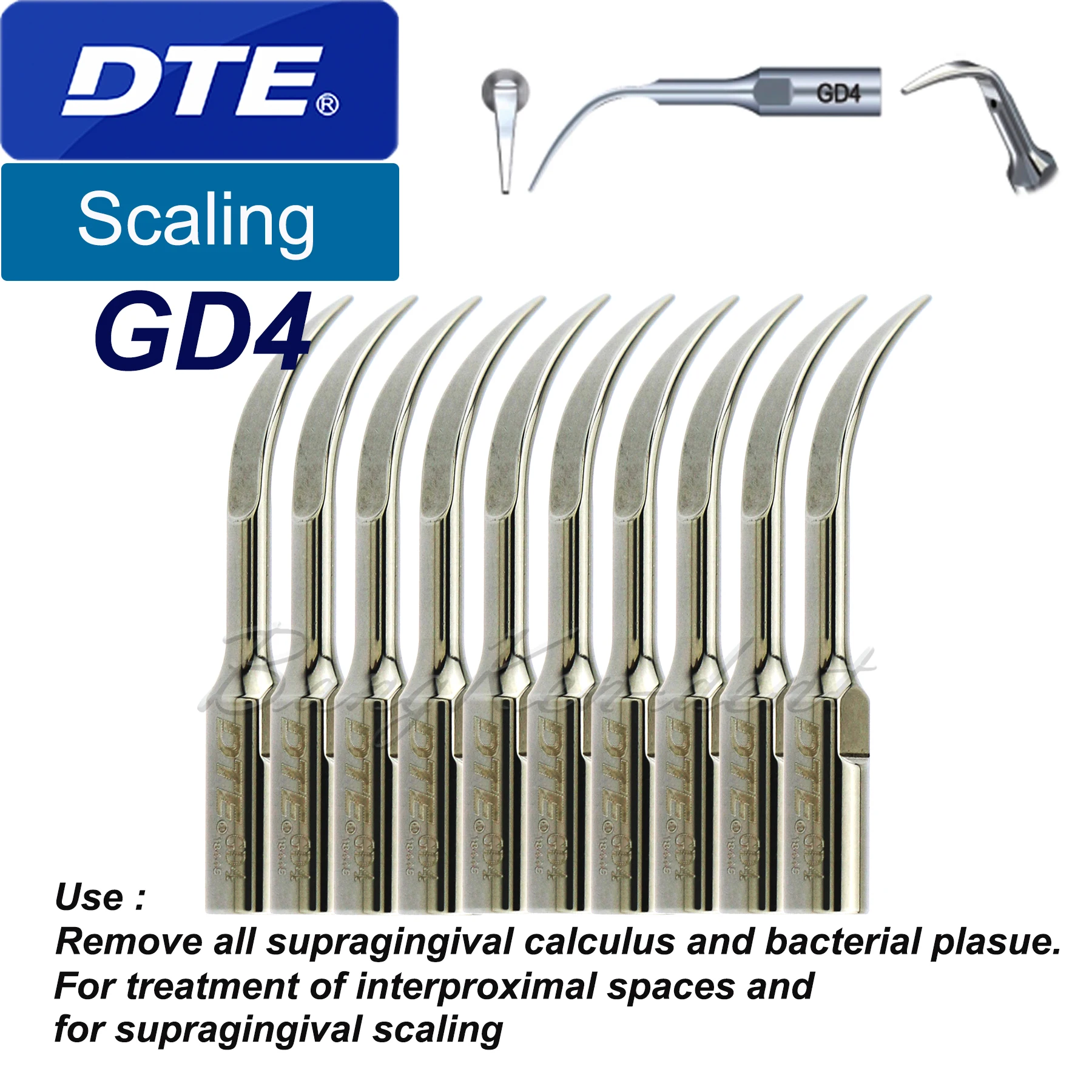 10pcs Woodpecker DTE Dental Ultrasonic Scaler Tips Sugragingival Scaling Remove Calculus Bacterial Plasue GD4 Fit NSK SATELEC