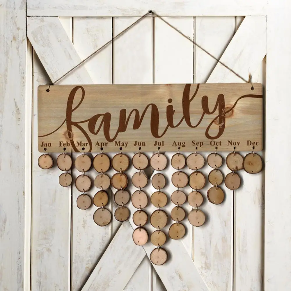 

Family Birthday Reminder Calendar Wooden Board Rustic DIY Wall Hanging Plaque Sign for Home Anniversary Party Event Decoration