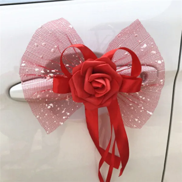 red Новые модные свадебные Автомобильные украшения свадебный цветок 3 цвета дверные ручки автомобиля и зеркало заднего вида украшения - Цвет: red