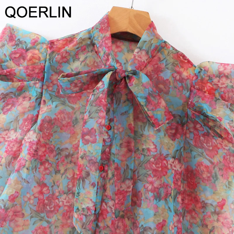 Женская прозрачная блузка с бантом QOERLIN |