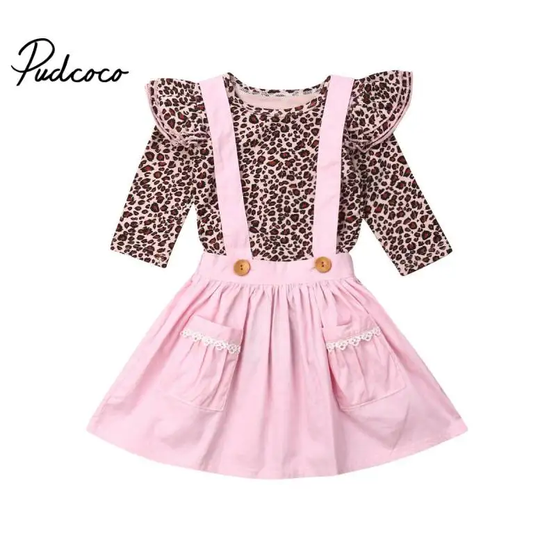 Осенне зимняя одежда для маленьких девочек из 2 предметов топы с леопардовым