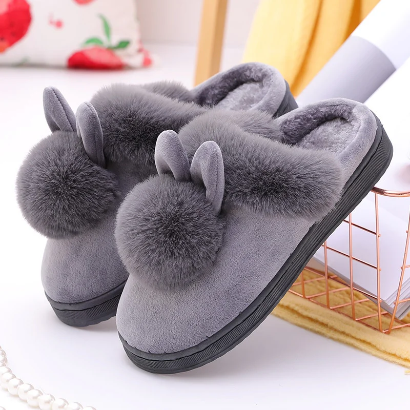 

Cute Rabbit Ears House Shoes Women Winter Warm Slippers Female Plush Slippers For Home Indoor Casual Ladies Soft Shoe Woman