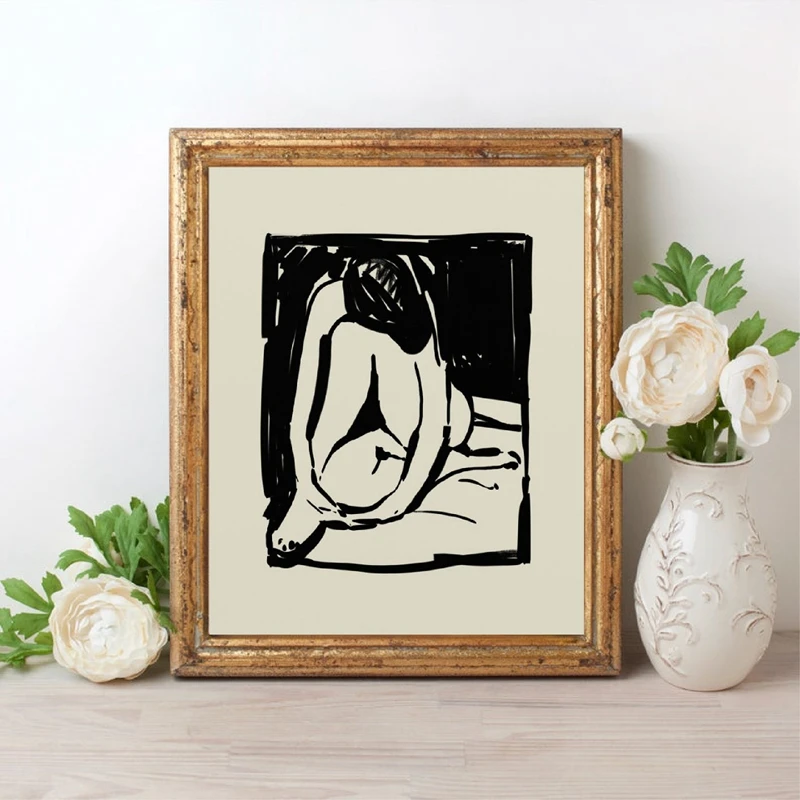 Абстрактная чернильная живопись на холсте Женская Живопись Минималистичная