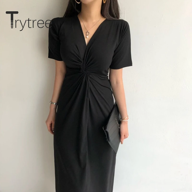 Trytree 2020 летнее женское платье повседневное с v-образным вырезом А-силуэта