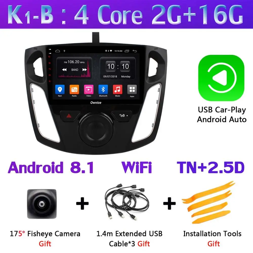 360 ° панорамная 4 × камера 4G LTE Android 9,0 4+ 64G SPDIF DSP CarPlay Автомобильный мультимедийный плеер для Ford Focus 3 mk3 2012- gps радио - Цвет: K1-B-CarPlay