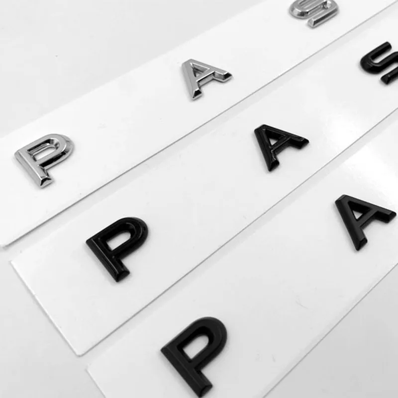 

Chrome Matte Black Glossy Black 3D Font Letters Emblem for PASSAT Car Styling Refitting Middle Trunk Logo Badge Sticker for VW