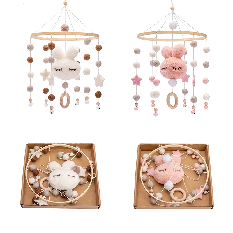 

1 Pcs Baby Rattles Crib Mobiles Toy Cotton Rabbit Pendant Bed Bell Rotating Music Rattles For Cots Projection Infant Wooden Toys