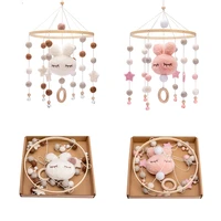 1 pcs baby rattles crib mobiles toy cotton rabbit pendant bed bell rotating music rattles for cots projection infant wooden toys