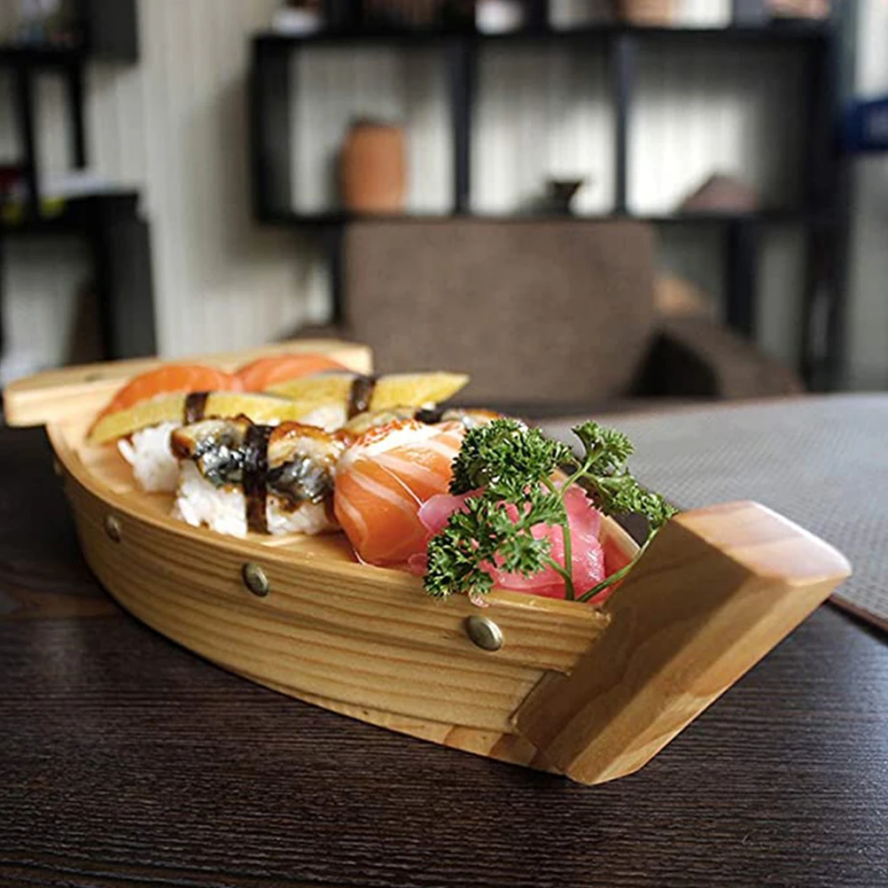 

Practical Wooden Sushi Plate Boat Shaped Dish Japanese Style Snack Tray Serving Dish For Home Restaurant Decoration
