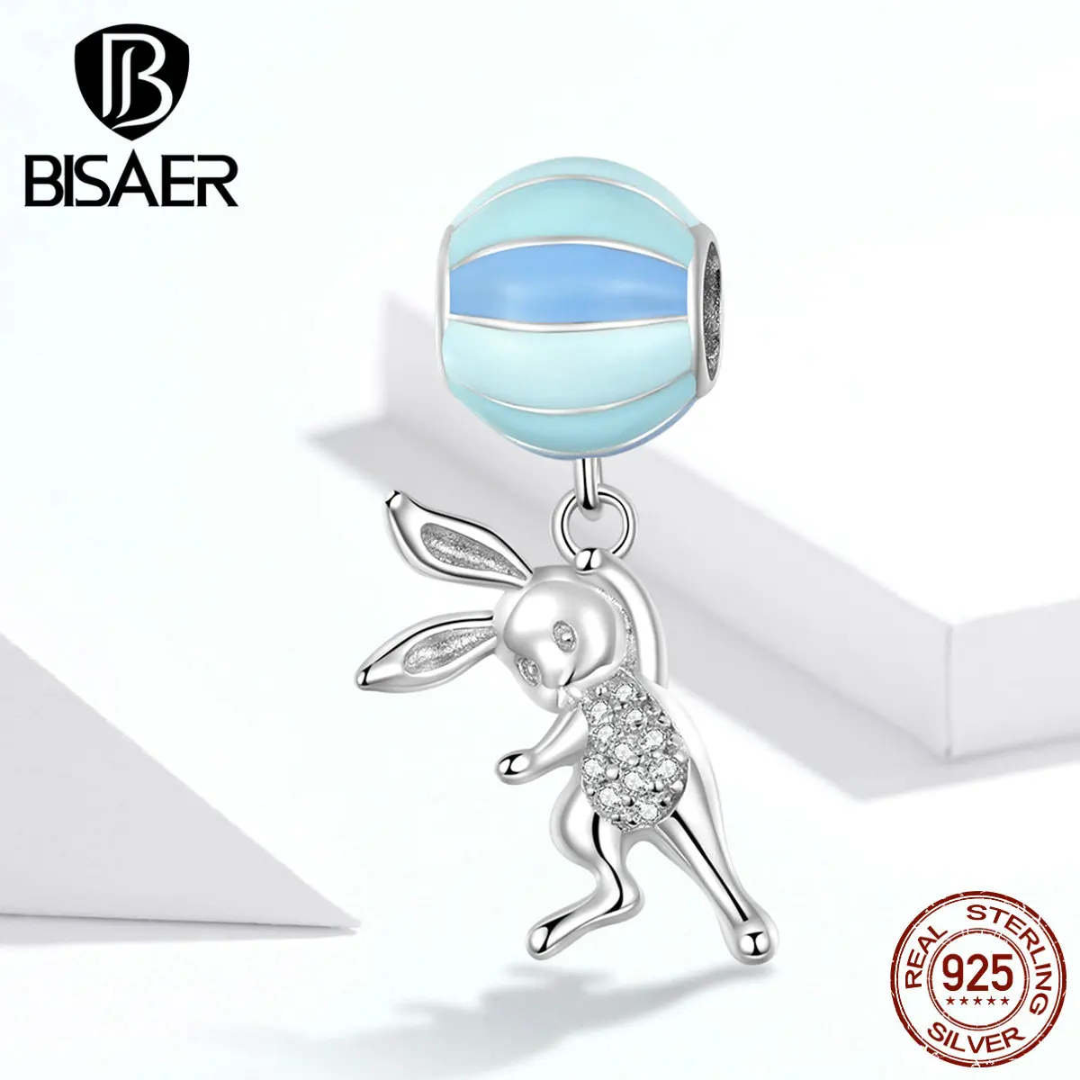 BISAER 925 пробы серебряные Очаровательные Подвески с милыми животными Серия Летающий кролик подходят для женщин браслеты с подвесками DIY Ювелирные изделия HSC1303
