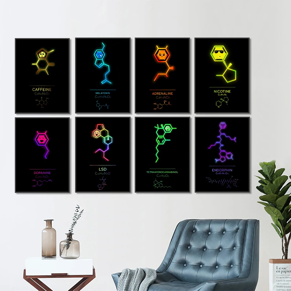 

Funny Neon chemical caffeine mdma Wall Art Canvas Poster Print office painting Picture Home Living Room Decoration Painting