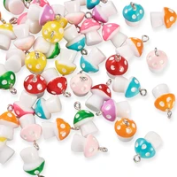 50 64pcs plastic mushroom shape charms 17 5x11 5mm with metal loop for key chains jewelry crafts making