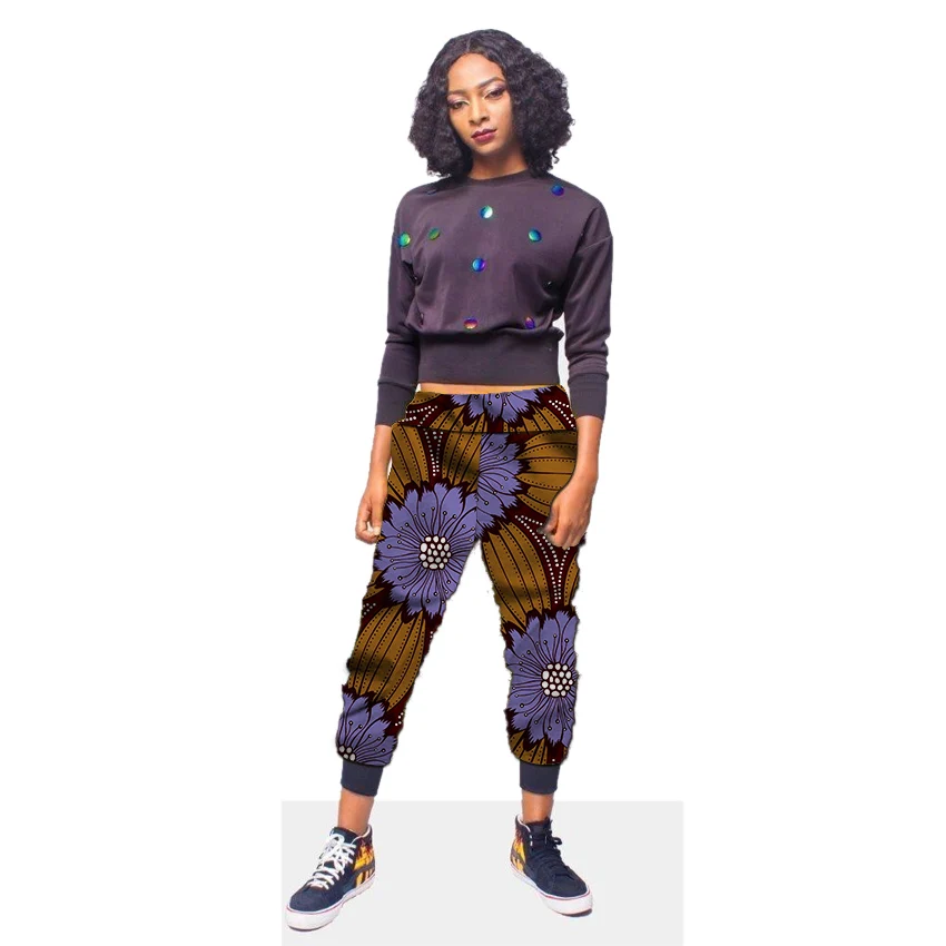 

African Women Jogger Pants Cropped Design African Clothes Bottom-tied Trousers Ladies Dashiki Print Leisure Trousers