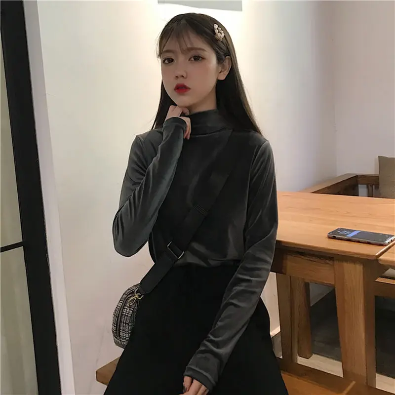 Осенне-зимняя Вельветовая Однотонная рубашка с высоким воротником и рисунком