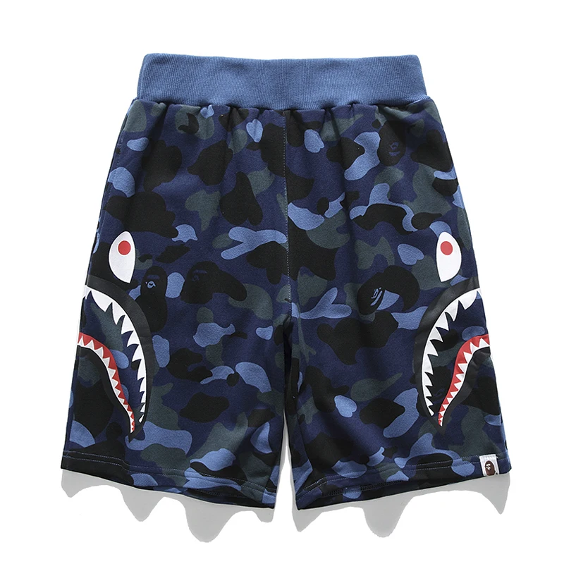 

Double Shark Printing Shorts Classic Bape Camouflage Stitching Beach Shorts Hip Hop Plus Size Jogger cotton Shorts