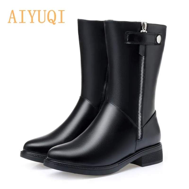 AIYUQI/женские ботинки из натуральной кожи Новинка 2021 года Теплые шерстяные зимние