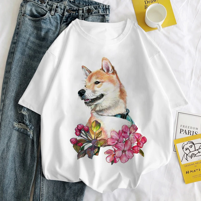 

Shiba Inu Graphic Print T-shirt Women Harajuku Aesthetic White Tops Y2k Top Tshirt 2020 New Korea Fashion Casual Female T Shirt