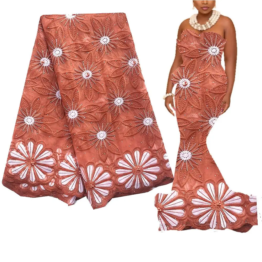 Роскошная кружевная ткань для невесты из молочного шелка африканская