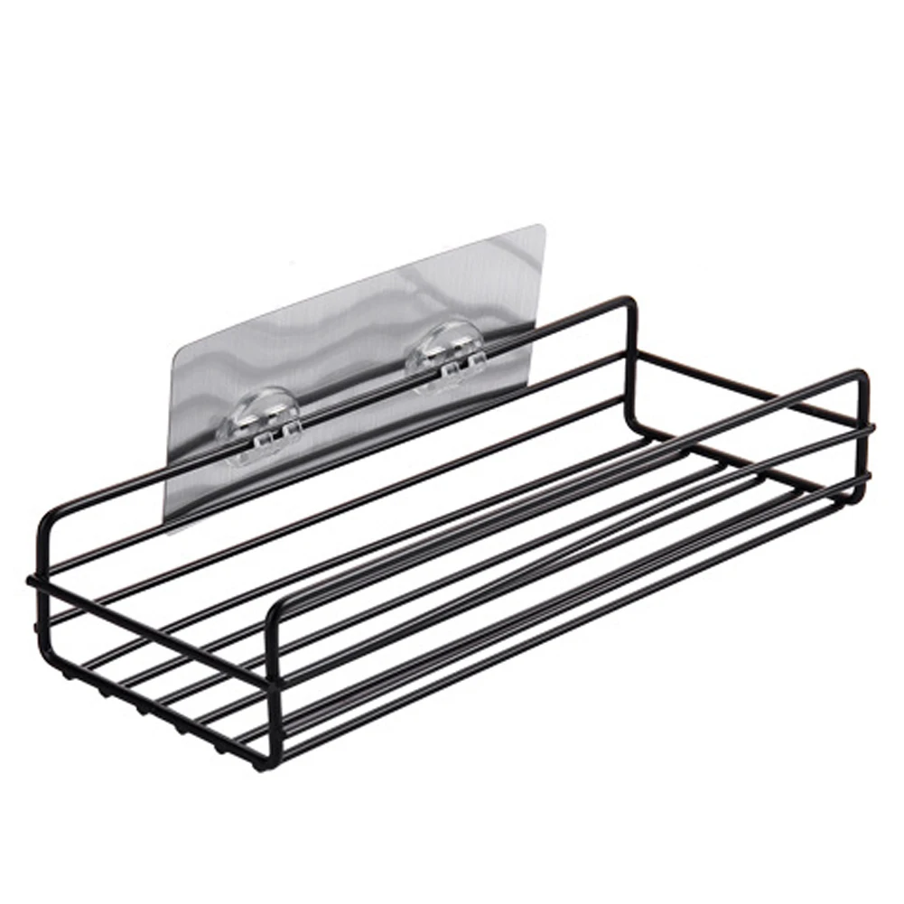 

Bathroom Kitchen Punch-free Corner Frame Shower Shelf Wrought Iron Shampoo Storage Rack With Suction Cup Bathroom Accessories