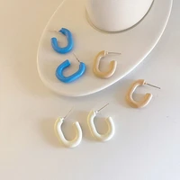 srcoi vintage blue spray paint earrings simple temperament u shaped small hoop earrings women party jewelry accessories gift