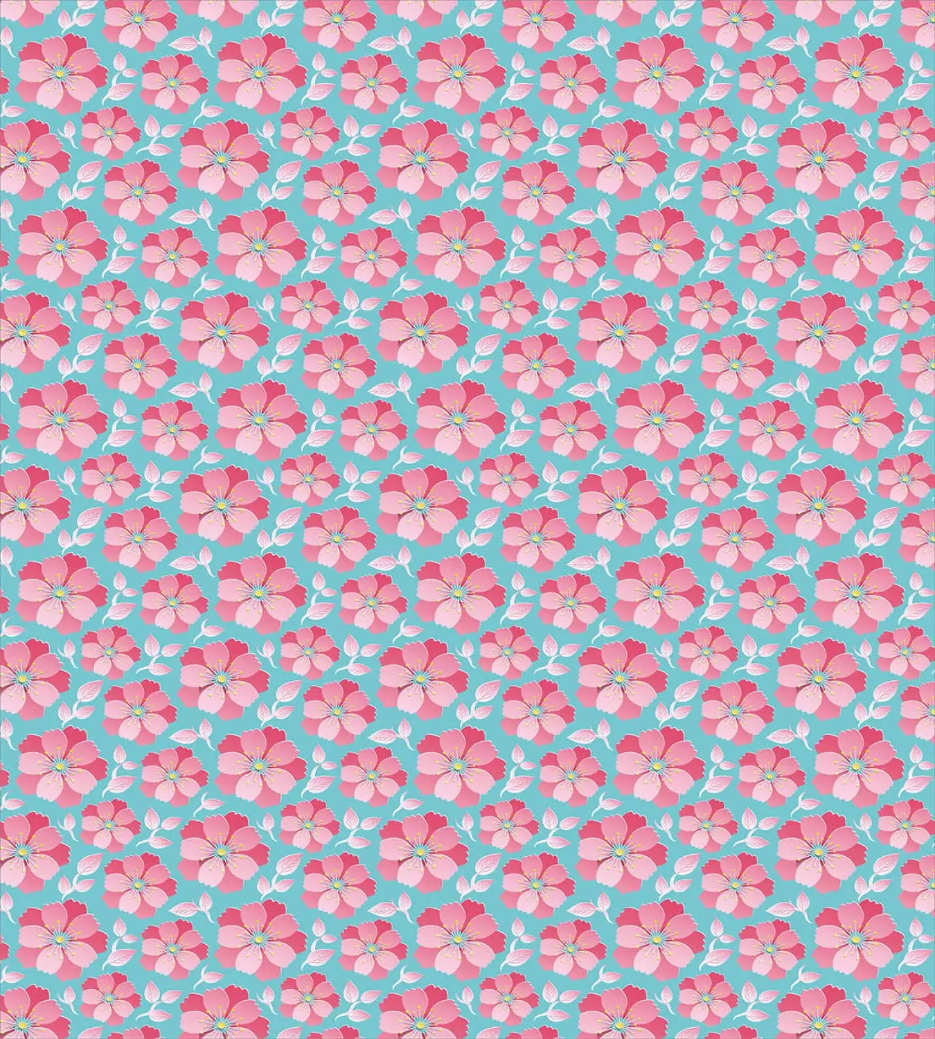 Blue and Pink Duvet Cover Set Abstract Petals Leaves 3 Piece Bedding Turquoise Pastel Dried Rose Yellow