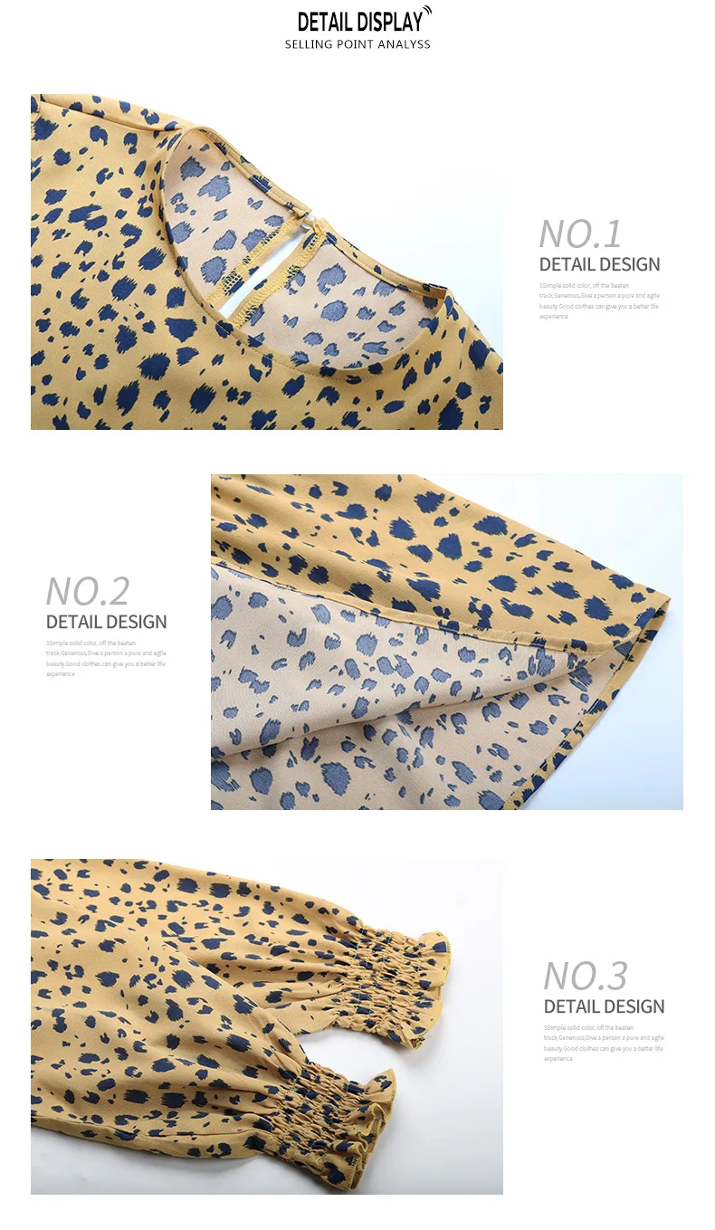 

2021 New Dress Temperament Lady Round Neck Pullover Print Dress Leopard Print Female Chiffon