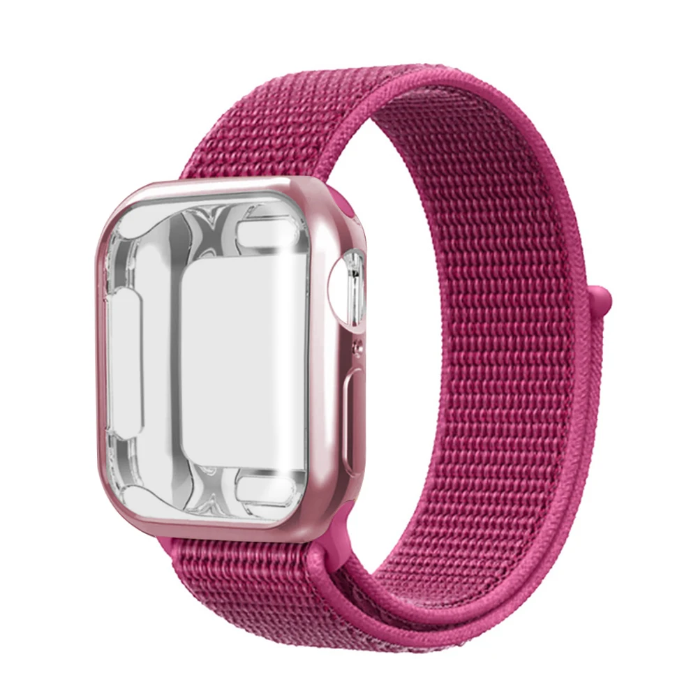 Нейлоновый ремешок+ чехол для Apple watch series 5/4/3/2/1, 42 мм, 38 мм, версия в едином положении во время занятий легкой атлетикой, ремешок для наручных часов iwatch, 40 мм 44 спортивный браслет - Цвет ремешка: Dragon fruit