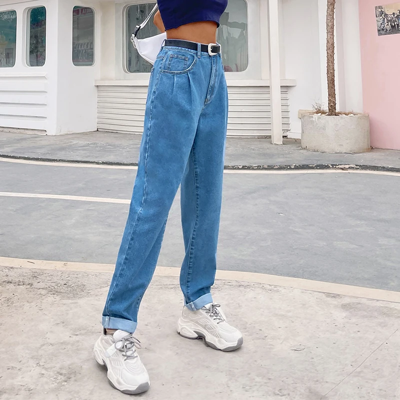 

JYSS woman jeans high waist full length straight pants for women blue vintage clothes cargo jeans 30736