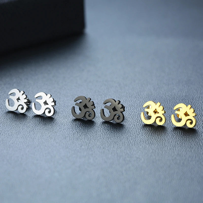 Серьги-гвоздики OM SYMBOL AUM из нержавеющей стали для йоги и медитации ювелирные