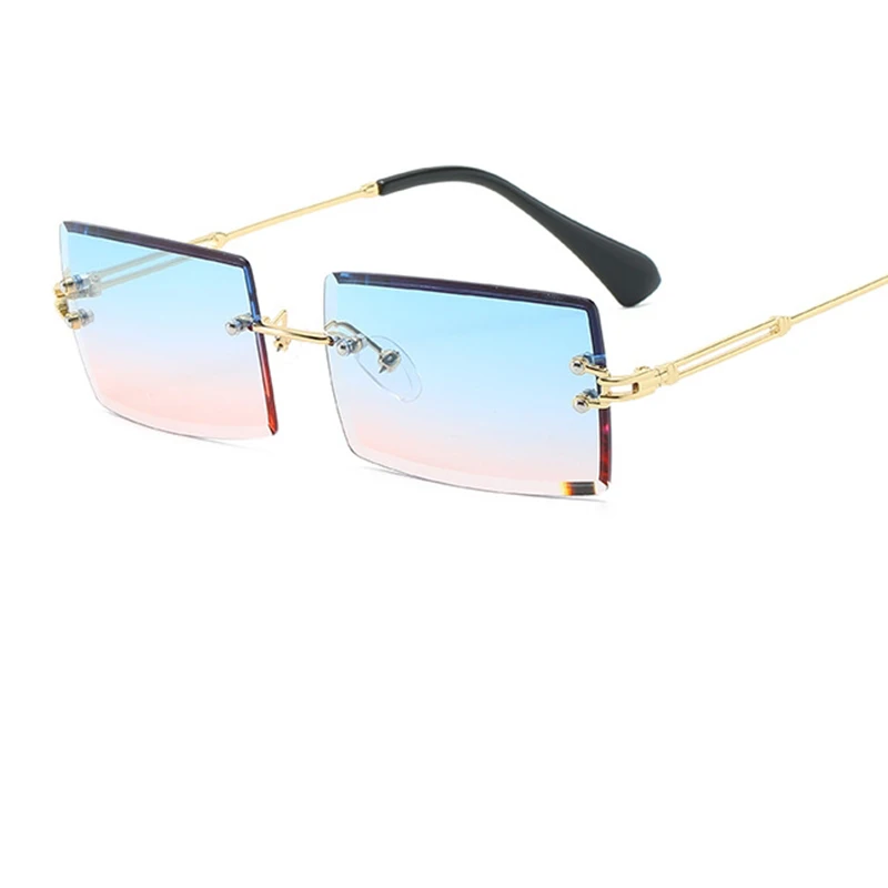 

2019 Vintage Fashion Rimless Square Sun Glasses For Ladies Luxury Brand Clear lens Gradient Sunglasses Women Female glasses