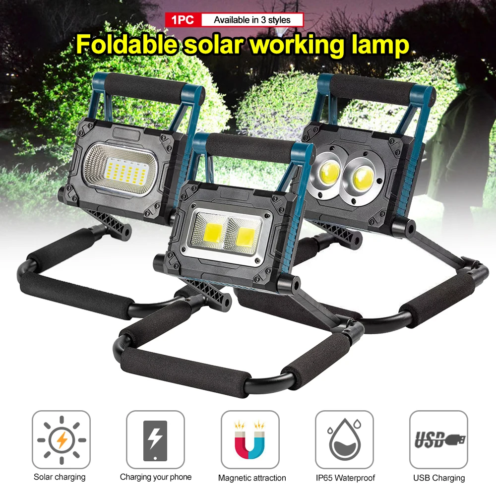 구매 30W LED 태양 작업 램프 휴대용 방수 스포트 라이트 야외 접이식 서치 USB 충전식 손전등 캠핑 라이트