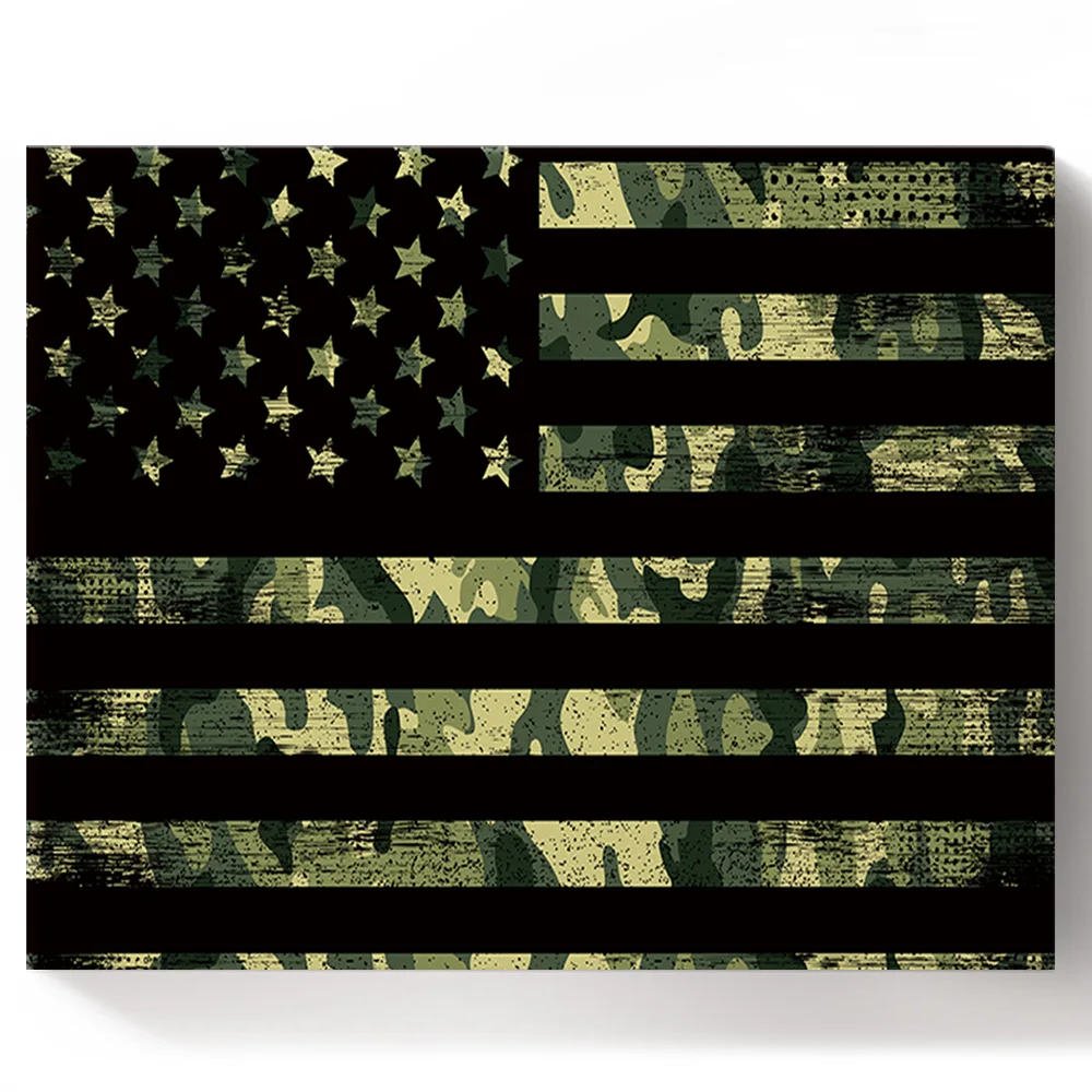 DIY живопись по номерам картинки зеленый камуфляж Американский флаг Холст Картина