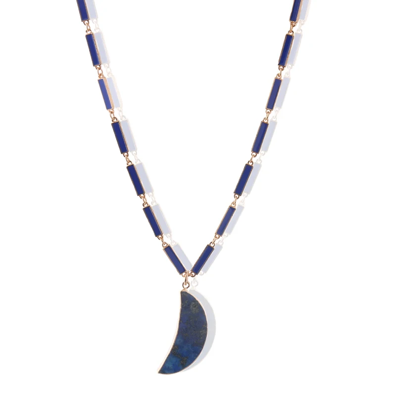 NeeFu WoFu Black Onyx Necklace Blue Sea Sediment Gems Stone Crescent Moon Fashion Jewelry Wholesale | Украшения и аксессуары