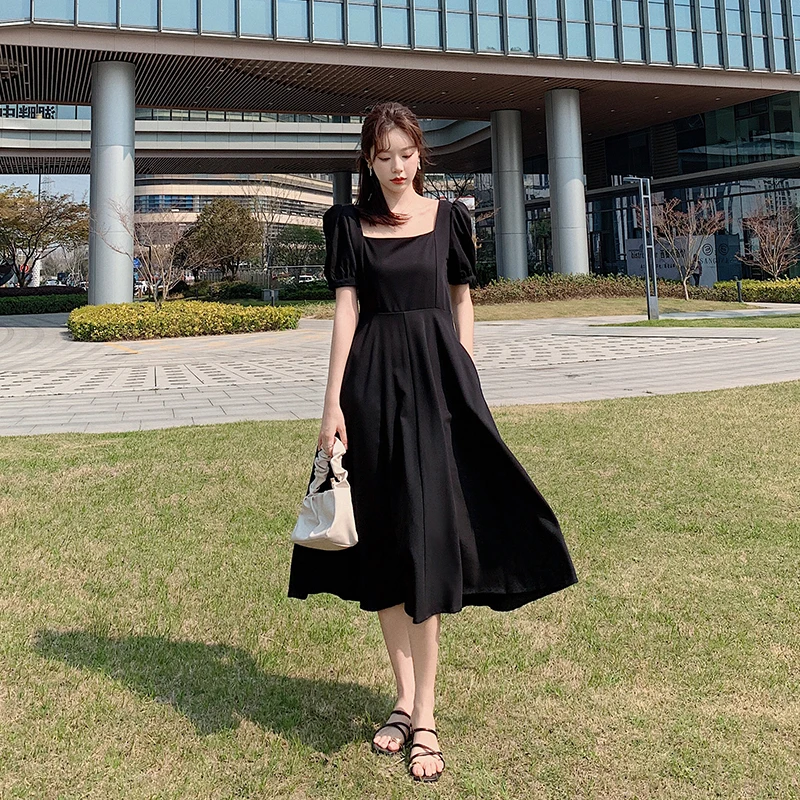 

Will dress dress Hepburn wind restoring ancient ways collect waist show thin square collar temperamental goddess dress in the va
