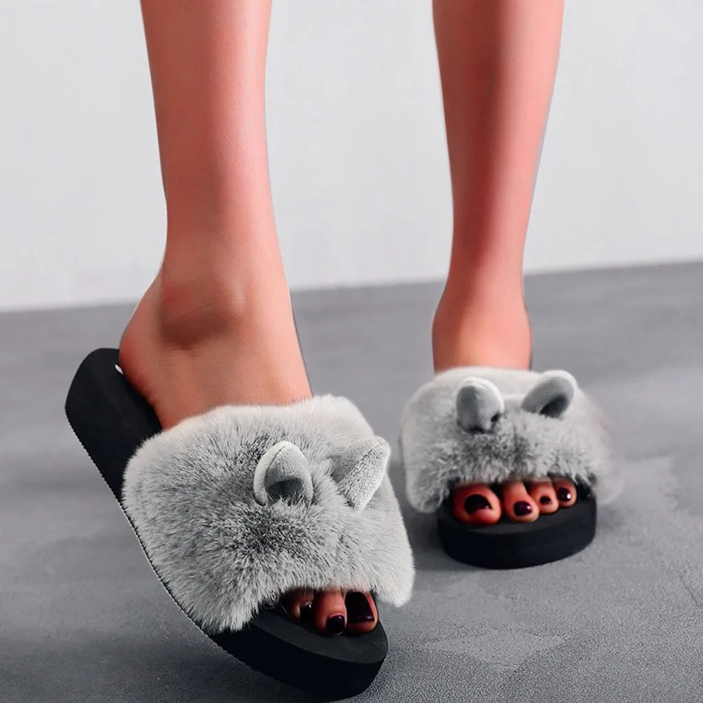 Сандалии женские домашние с кроличьими ушками мягкие без застежки открытый