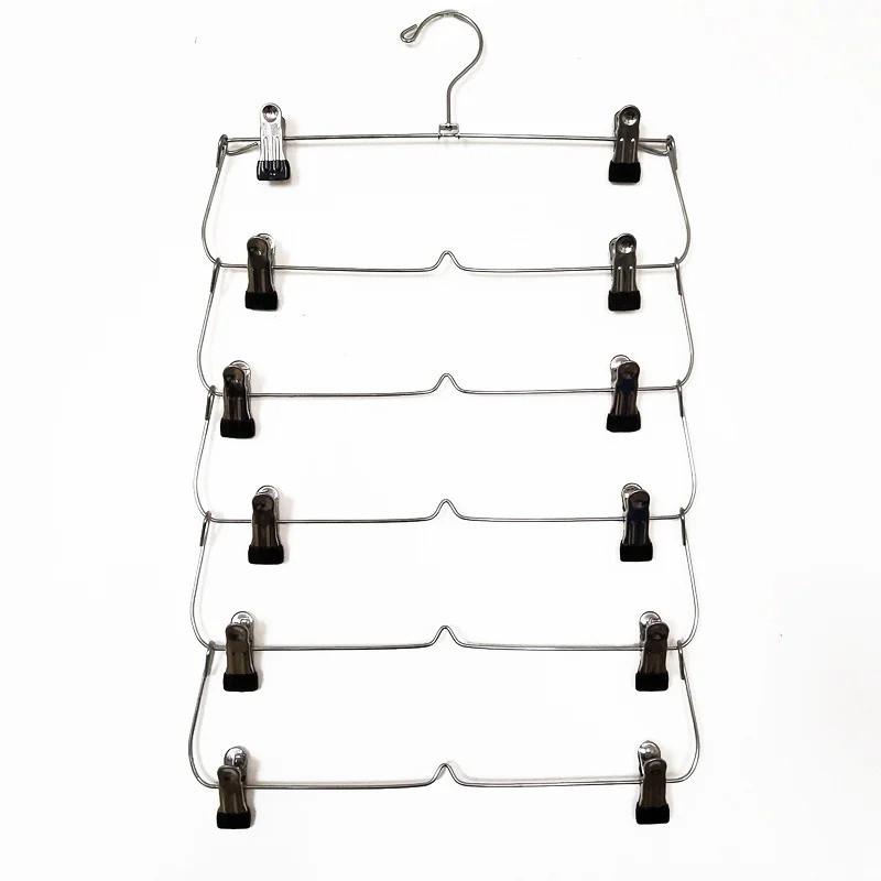 

6 Layer Space Saving Foldable Closet Organizer Pants Non-Slip Steel With Clips Wardrobe Skirt Trouser Hanger Tie Rack