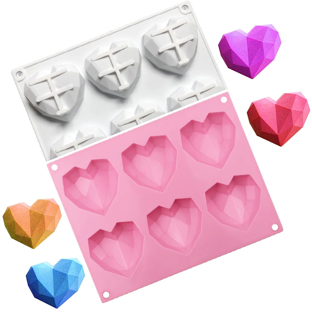 

6 Cavity 3D Diamond Love Silicone Cake Mousse Chocolate Fondant Dessert Pastry Baking Mold Decor Tools DIY Kitchen Accessories