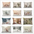 Рождественская Подушка Чехол Рождественский олень в снежном лесу картина наволочка для дома подушка с принтом Чехол 45x45 см