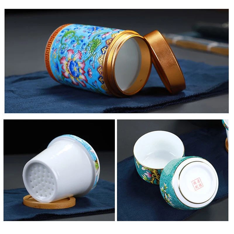 

Travel Tea Set Carrying Case Enamel Quick-Pass Cup 1 Pot 2 Cups Outdoor Ceramic Kung Fu Tea Set