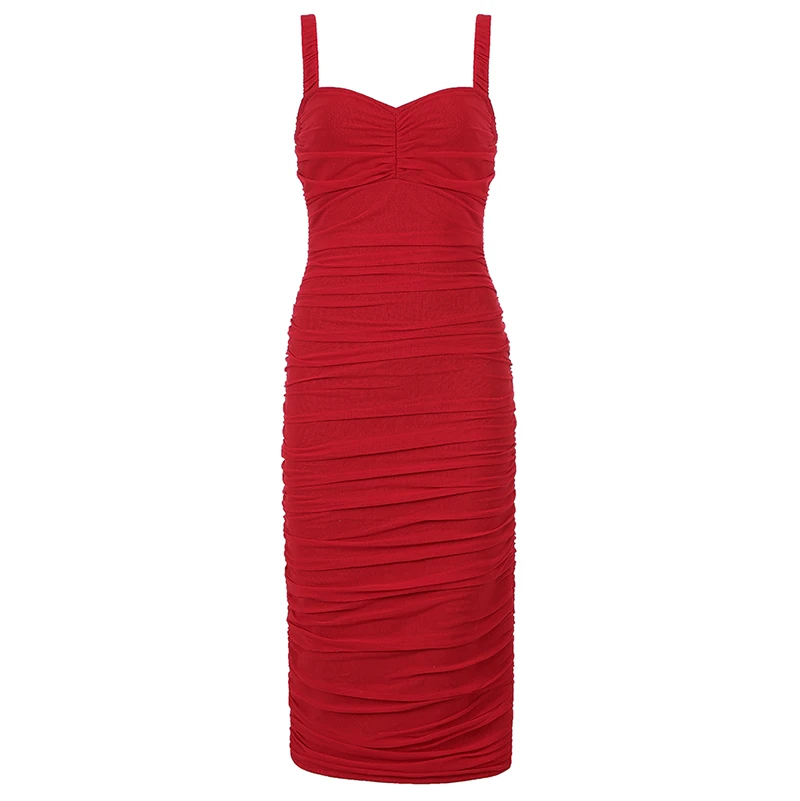 

INDRESSME 2019 New Sexy Women Fashion Party Outfit Vestido Mesh Ruched V Neck Straps Sleeveless Bandage Knee-Length Sheath Dress