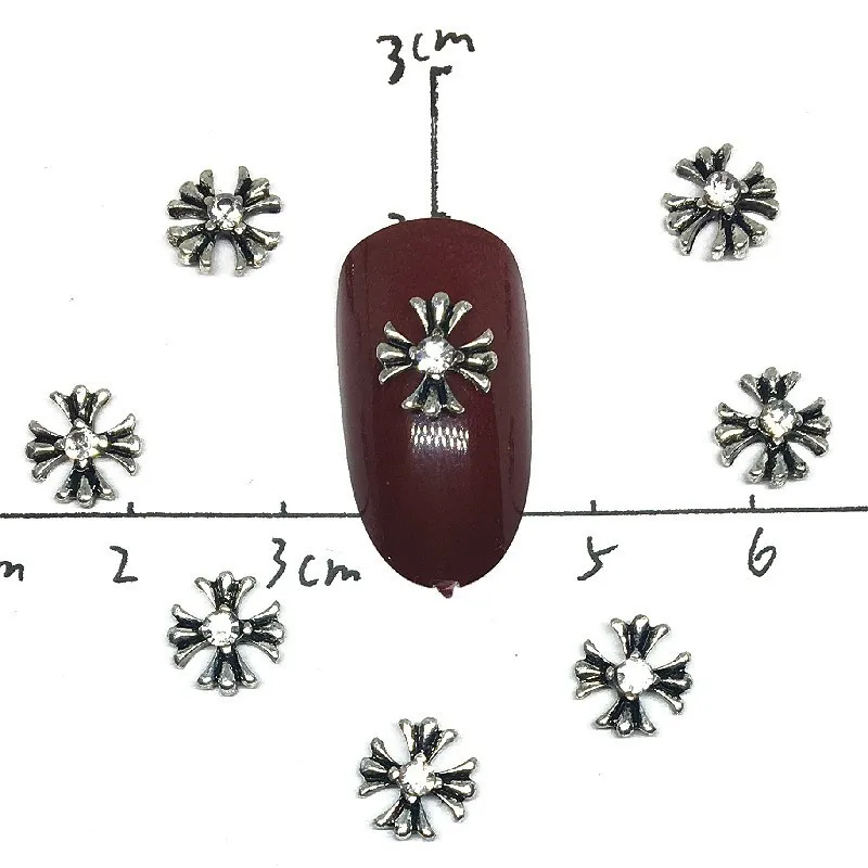 

10Pcs Retro Cross Nail Art Decorations Metal Punk Nailart Supplies Japan Manicure Daimond Studs 3d Charms Flat Decors New
