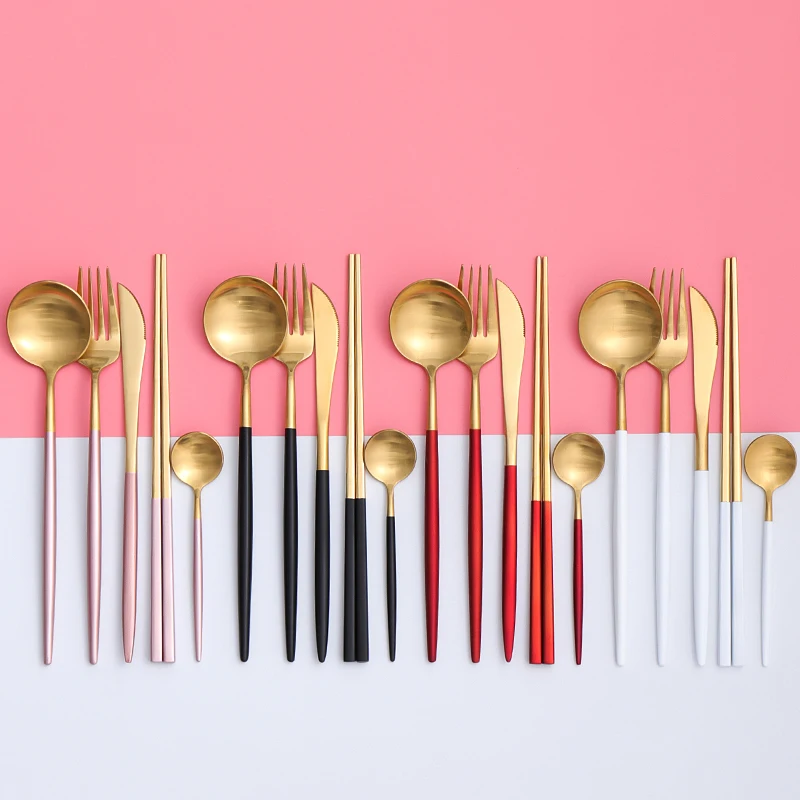 Розовая Золотая столовая посуда чайная десертная кофейная ложка вилка кухонные