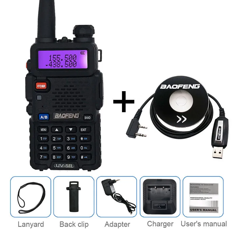 Add cable BaoFeng UV-5R иди и болтай walkie talkie “иди и 10 км Любительское радио, Си-Би радиосвязь радиостанции УКВ 136-174& 400-520Mhz uv 5r коротковолновым приемником сканер радиолюбитель VOX - Цвет: Add cable