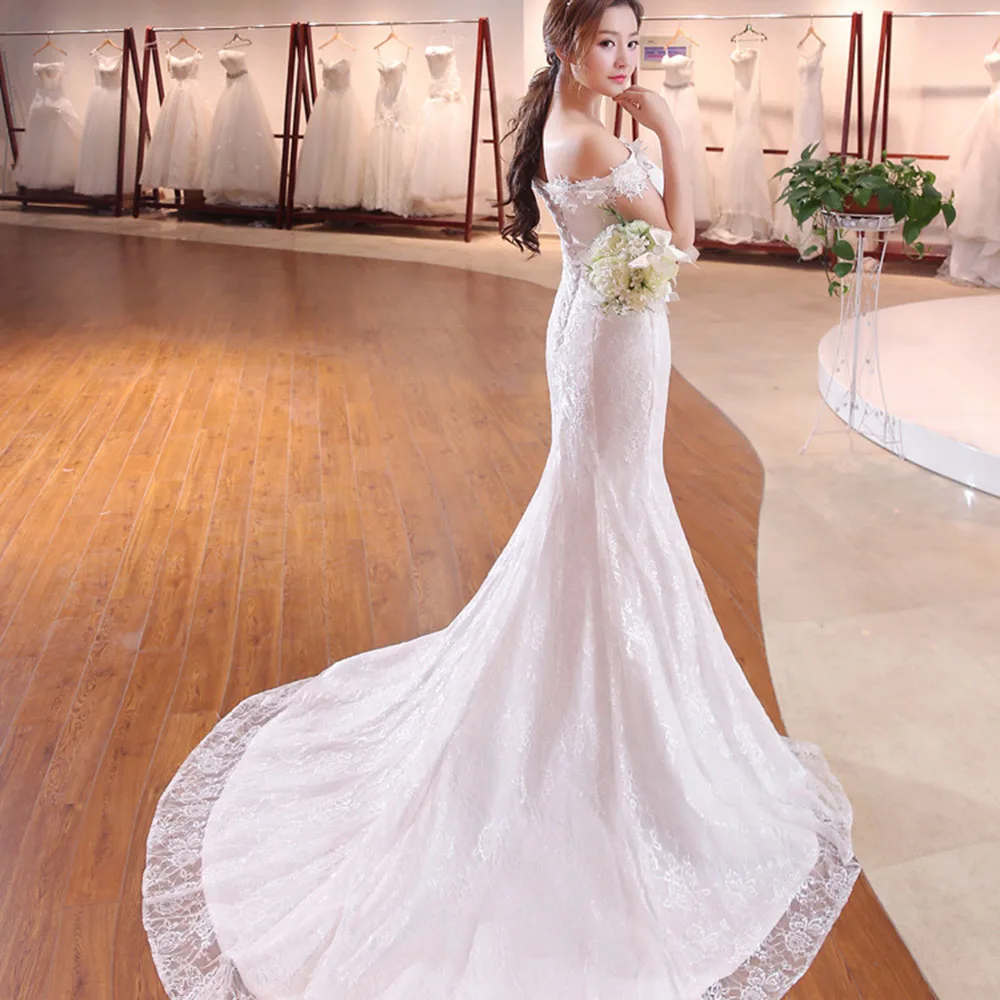 HS Kellio Lace Mermaid Wedding Dress Off Shoulder Bridal Dresses With Court Train Flowers Trimming | Свадьбы и торжества