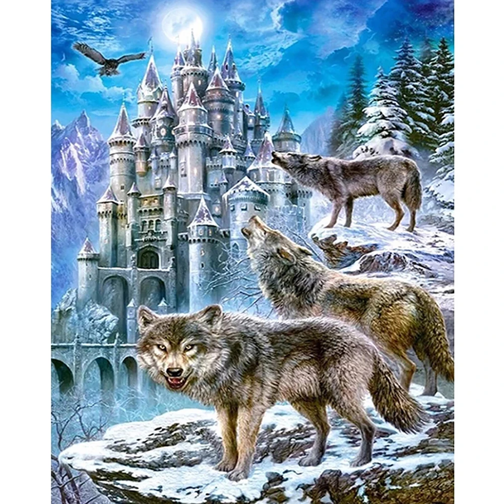 

Алмазная живопись, полная выкладка, квадратный/круглый замок снега, волк, мозаика, «сделай сам», алмазная живопись, вышивка крестиком, домаш...