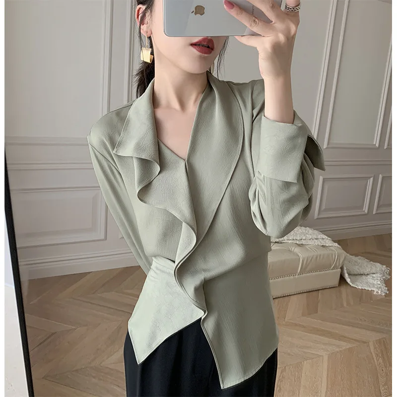 

Spring Summer Women's Shirts 2021 New V-neck Fashion All-match Conventional Street Style Solid Color Slim Pullover