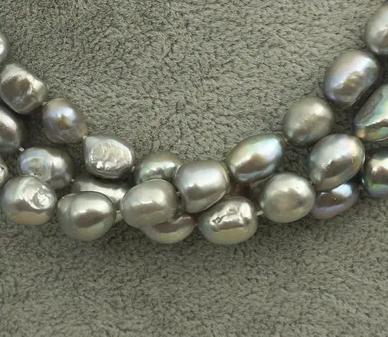 

Unique Pearls Jewelry Gray Pearl Necklace 8mm Three Rows Natural Baroque Genuine Freshwater Pearl Necklace Fine Jewelry